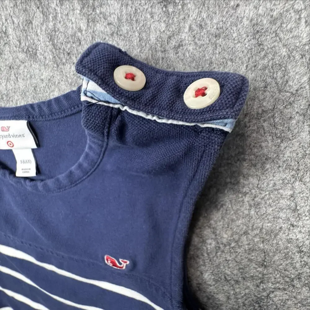 Vineyard Vines Dress Girls 6/6X Blue Striped Sleeveless Shift Pockets Whale Logo